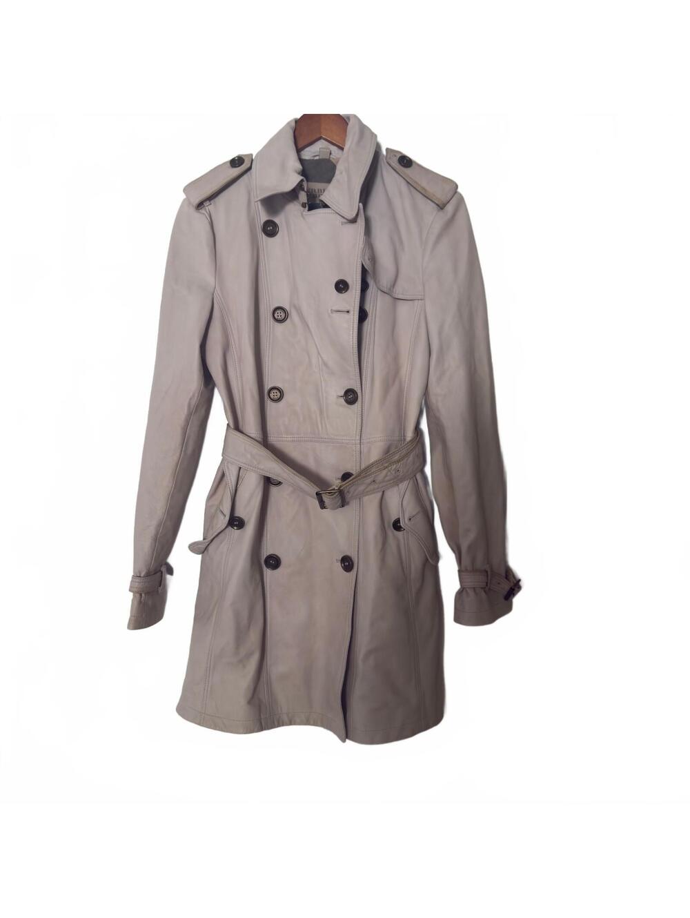Burberry Brit Genuine Lambskin Leather Trench Coat Belted Made in Italy US 12